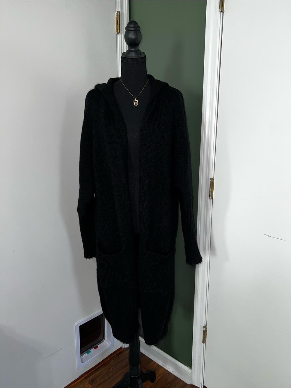 Black Hooded Longline Knit Cardigan